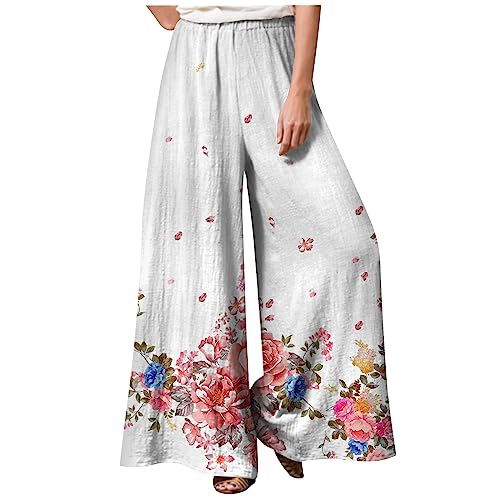 FUPODD Sommerhose Damen Leicht Schlaghose Stoff Damen Bunt Große Größen Wickelhose Damen Schnittmuster Marlenehose Damen Elegant Hohe Taille Hosen Sommer Lang Weites Bein Freizeithosen mit Gummizug von FUPODD