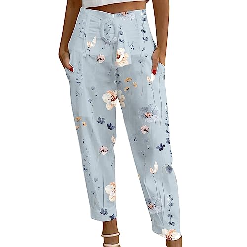 FUPODD Sommerhose Damen Leicht Sporthose Damen Lang Damen Hose Weites Bein Chino Hose Damen Arbeitshose Stretch High Waist Freizeithosen mit Gummizug Pumphose Damen Elegant Damen von FUPODD