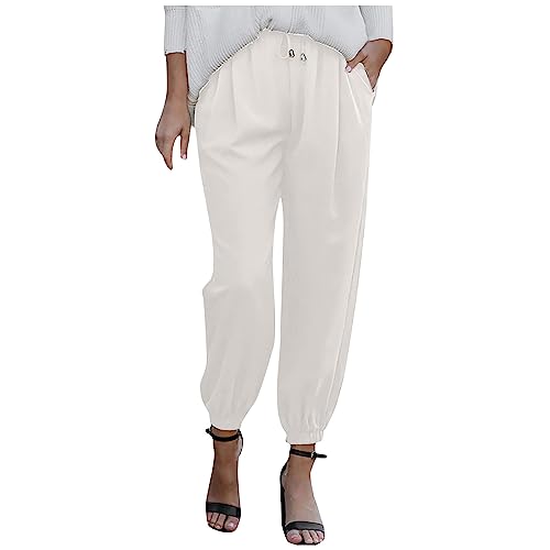 FUPODD Sommerhose Damen Leicht Sporthose Damen Lang Damen Hose Weites Bein Pumphose Damen Elegant Damen Freizeithosen Mit Gummizug Chino Hose Damen Arbeitshose Stretch High Waist von FUPODD