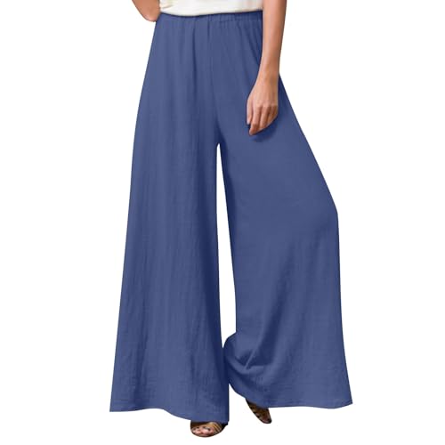 FUPODD Sommerhosen Damen Leicht Und Luftig Culottes Hosen Stoffhose High Waist Luftige Hose Gerades Bein Palazzo Hose Mit Gummizug Baumwollhose Einfarbig Strandhose Große Größen von FUPODD