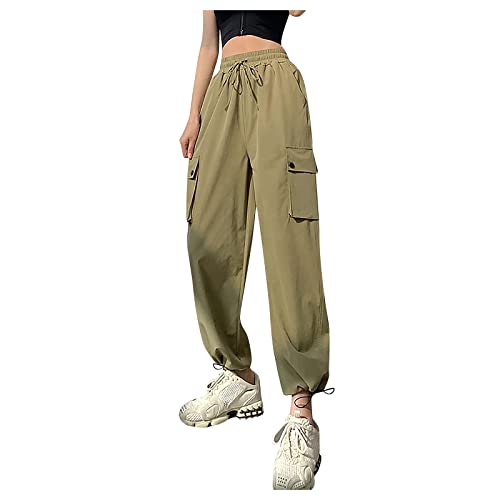 FUPODD Sommerhosen Damen Leicht Und Luftig Freizeithose Mit Seitentasche Sommerhose Weites Bein Mit Kordelzug Cargohose Damen High Waist Elegant Gerades Bein Große Größe Sporthose Extra Lang von FUPODD