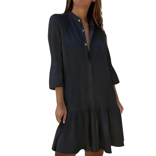 FUPODD Sommerkleid Damen Blusenkleid Langarm Tunika Kleid Shirtkleid Damen Kleider Sommer Tshirtkleid Strandkleid Damen Boho Kleid Damen Kleider Damen Festlich Elegant Strandkleider Damen Sommer von FUPODD