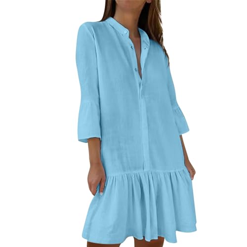 FUPODD Sommerkleid Damen Blusenkleid Langarm Tunika Kleid Shirtkleid Damen Kleider Sommer Tshirtkleid Strandkleid Damen Boho Kleid Damen Kleider Damen Festlich Elegant Strandkleider Damen Sommer von FUPODD
