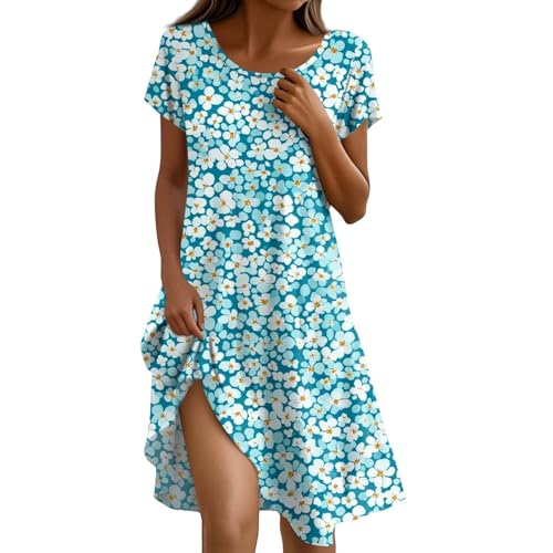 FUPODD Sommerkleid Damen Elegant Dünner Stoff Muster Strandkleid Bedruckt Midikleid Schick Farbverlauf Leichtes Schöne Oversize Blusenkleid Verspielte Kaftan Damenkleider Übergröße Strandponcho von FUPODD