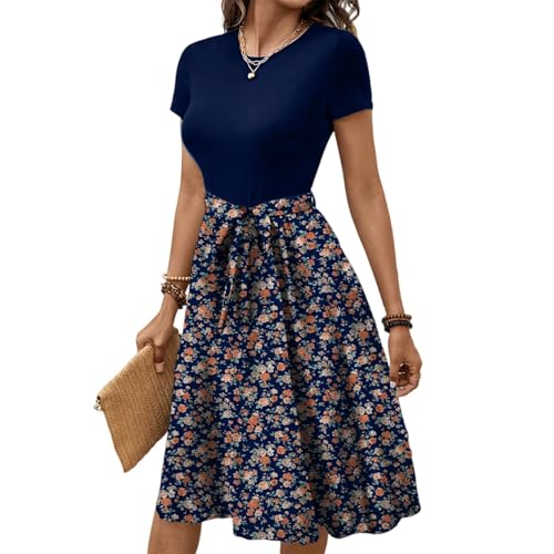 FUPODD Sommerkleid Damen Knielang Mit Ärmeln Kleid Schwingendes Elegantes Kleider Blumenmuster Geblümt Sommerkleider Muster Bedruckt Strandkleid Bunt Farbblock Damenkleider Leichtes Luftiges Alltag FUPODD Sommerkleid Damen Knielang Mit Ärmeln Kleid Schwingendes Elegantes Kleider Blumenmuster Geblümt Sommerkleider Muster Bedruckt Strandkleid Bunt Farbblock Damenkleider Leichtes Luftiges Alltag von FUPODD