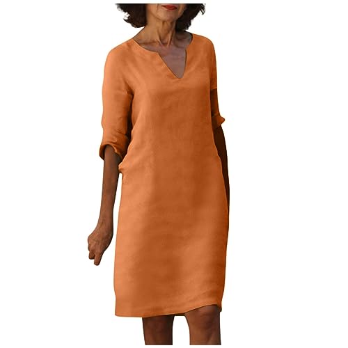 FUPODD Sommerkleid Damen Knielang Tunika Kleider Sommer Strandkleid Kleid Musselin Sommerkleider Damen Leicht Und Luftig Leinenkleid Elegante Strandkleider Blusenkleid Elegant Festliche Kleidung von FUPODD