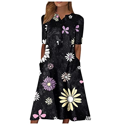 FUPODD Sommerkleid Damen Lang Kleider Sommer Boho Kleid Strandkleid Musselin Maxikleid Sommerkleider Leicht Und Luftig Leinenkleid Blusenkleid Elegant Pareos & Strandkleider Für Damen Elegante von FUPODD