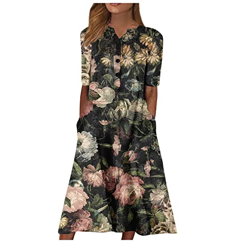 FUPODD Sommerkleid Damen Lang Kleider Sommer Boho Kleid Strandkleid Musselin Maxikleid Sommerkleider Leicht Und Luftig Leinenkleid Blusenkleid Elegant Pareos & Strandkleider Für Damen Elegante von FUPODD