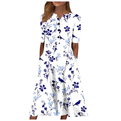 FUPODD Sommerkleid Damen Lang Kleider Sommer Boho Kleid Strandkleid Musselin Maxikleid Sommerkleider Leicht Und Luftig Leinenkleid Blusenkleid Elegant Pareos & Strandkleider Für Damen Elegante von FUPODD
