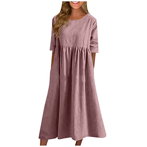 FUPODD Sommerkleid Damen Lang Knöpfe Zum Knöpfen Maxikleid mit Knöpfen Einfarbig Strandkleid Schlichtes Sommerkleider Schlichte Schlicht Strandkleider Spitze Unifarben Tunika Kleid Einfarbiges von FUPODD