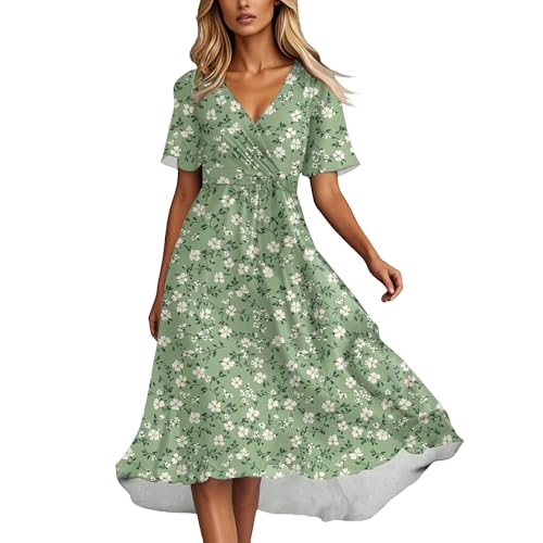 Sommerkleid Damen Lang Mit Ärmeln Kleid Schwingendes Elegantes Kleider Blumenmuster Geblümt Sommerkleider Muster Bedruckt Strandkleid Bunt Farbblock Damenkleider Leichtes Luftiges Farbverlauf von FUPODD