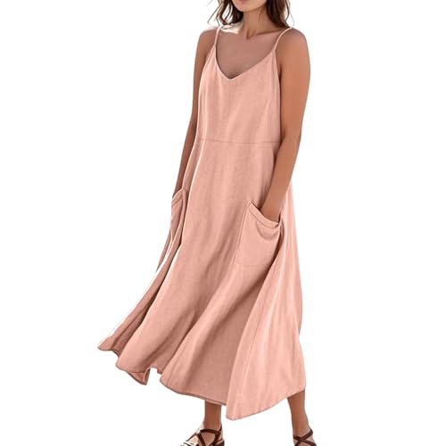 FUPODD Sommerkleid Damen Lang Tunika Kleider Damen Sommer Elegante Strandkleid Maxikleid Sommer Boho Musselin Kleid Sommerkleider Leicht Und Luftig Leinenkleid Strandkleider Blusenkleid Elegant von FUPODD