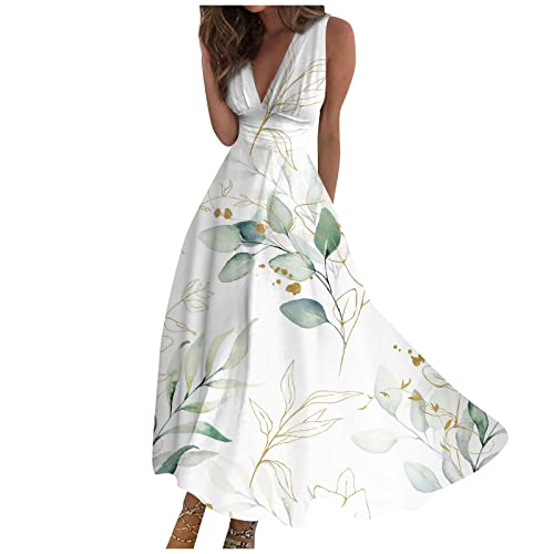 FUPODD Sommerkleid Damen Leicht Musselin Kleid Damen Sommer Boho Sommerkleider Elegant Tunika Strandkleider Elegante Kleider Für Hochzeitsgäste Maxikleid Festliche Abiballkleider Abschlusskleider von FUPODD