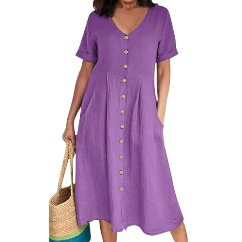 FUPODD Sommerkleid Damen Leicht Strandkleider Sommer Elegante Midikleid Kleider Für Damen Lang Tunika Kleid Strandkleid Luftig Boho Kleider Musselin Tshirt Kleid Umstandskleid Etuikleid Elegant von FUPODD