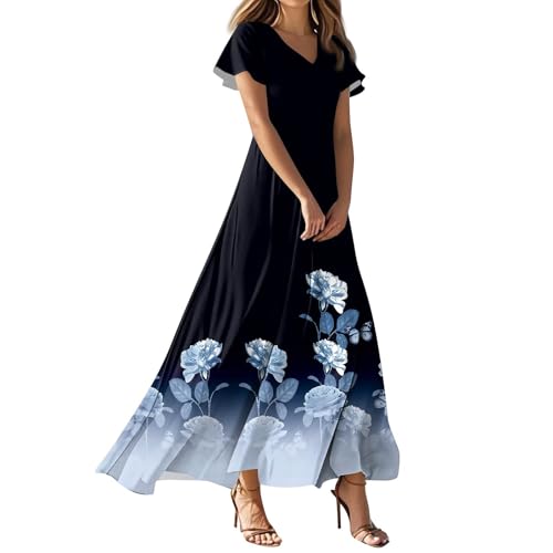 FUPODD Sommerkleid Damen Leicht Strandkleider Sommer Leinenkleid Tunika Kleid Elegant Blusenkleid Elegante Maxikleid Festliche Kleider Für Damen Festlich Ballkleider Lang Kleider Für Hochzeitsgäste von FUPODD