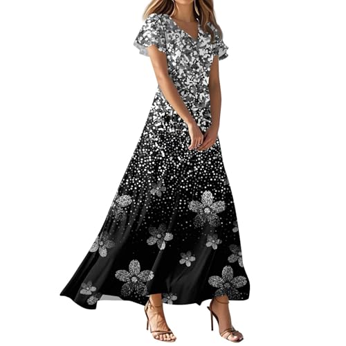 FUPODD Sommerkleid Damen Leicht Strandkleider Sommer Leinenkleid Tunika Kleid Elegant Blusenkleid Elegante Maxikleid Festliche Kleider Für Damen Festlich Ballkleider Lang Kleider Für Hochzeitsgäste von FUPODD