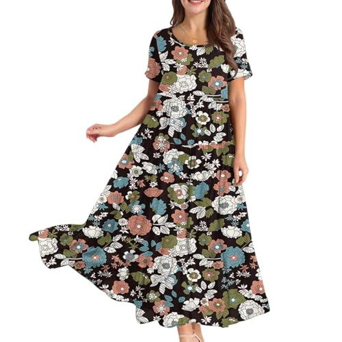 FUPODD Sommerkleid Damen Leicht Und Luftig Blumenkleid Italienische Kleider Damen Kleid Salbeigrün Maxikleid Elegant Schicke Sommerkleider Bohemian Maxikleider Schwarzes Kleid Stillkleid Festlich von FUPODD