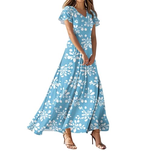 FUPODD Sommerkleid Damen Leicht Und Luftig Blumenkleid Italienische Kleider Damen Strand Kleid Salbeigrün Maxikleid Schicke Sommerkleider Bohemian Maxikleider Kleid V Ausschnitt Stillkleid Schwingen von FUPODD