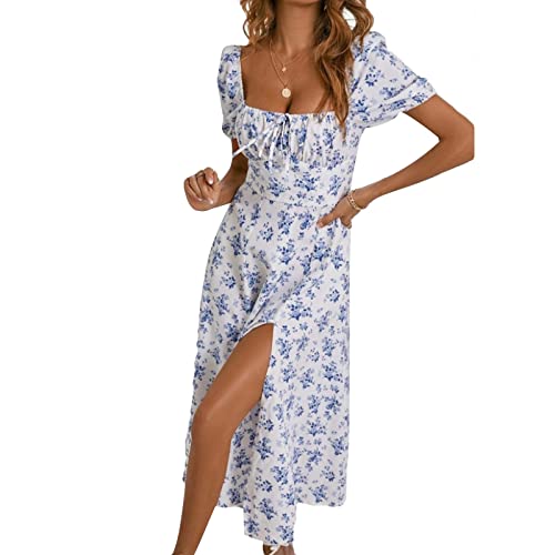 FUPODD Sommerkleid Damen Midi Kleid mit Schlitz Blumenkleid Damen Schicke Strandkleid Damen Corset Ballkleid Boho Kleid Damen Korsett Kleider Damen Festlich Elegant Bandeau Kleid Partykleid Damen von FUPODD