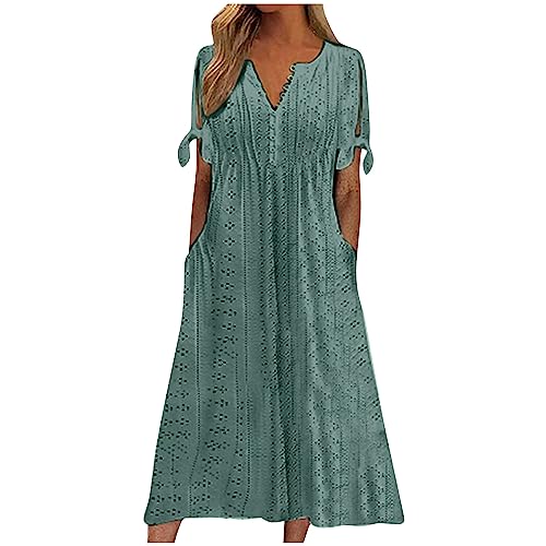 FUPODD Sommerkleider Damen Leicht Kleider Lang Häkelkleid Sommerkleid Damen Midilänge Halblanges Tunika Kleid Mittellange Shirtkleid üBerknielang Tshirtkleid Dreiviertel Lang Strandkleid Wadenlang von FUPODD