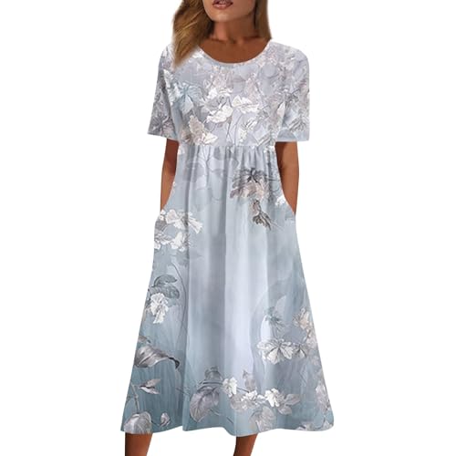 FUPODD Sommerkleider Damen Leicht Und Luftig Elegante Musselin Tunika Kleid Midi Sommer Blusenkleid Tshirt Kleider Elegant Langes Sommerkleid Midikleid Strandkleid Shirtkleid Damenkleider Vintage von FUPODD