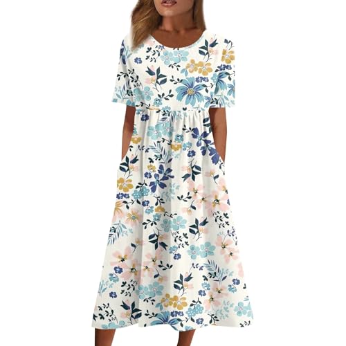 FUPODD Sommerkleider Damen Leicht Und Luftig Elegante Musselin Tunika Kleid Midi Sommer Blusenkleid Tshirt Kleider Elegant Langes Sommerkleid Midikleid Strandkleid Shirtkleid Damenkleider Vintage von FUPODD