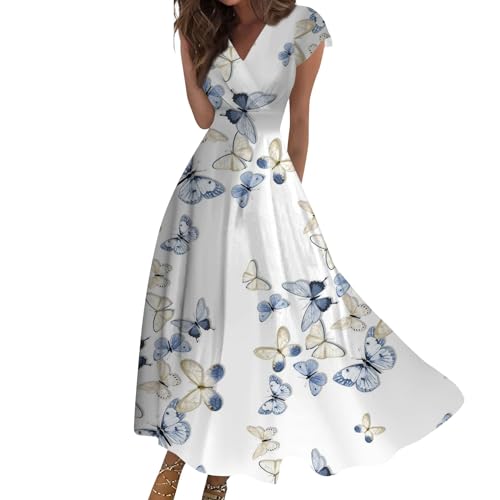 FUPODD Sommerkleider Damen Leicht Und Luftig Langes Sommerkleid Elegant Festliche Kleider Für Damen Weißes Kleid Hochzeitsgäste Abiballkleider Abschlusskleider Lang Boho Kleidung Umstandskleid von FUPODD