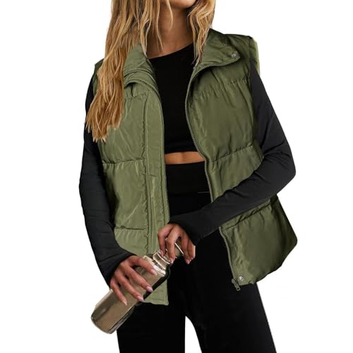FUPODD Steppweste Damen Leichte Weste Ärmellos Winterjacke Warm Pufferweste Stand Kragen Übergangsweste Dufflecoat Winterparka Damen Beheizbare Weste Damen Casual Cropped Puffer Weste Leichtgewicht von FUPODD