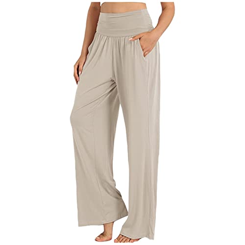 FUPODD Stoffhose Damen Sommer Leicht Hose Mit Weitem Bein Haremshose Pumphose Pluderhose Sommerhose Atmungsaktive Freizeithose Aus Eisseide High Waist Palazzo Hose Marlenehose Elegant Hohe Taille von FUPODD