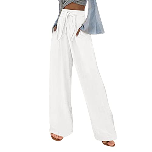 FUPODD Stoffhose Damen Sommer Leicht Hose Weites Bein Freizeithosen Mit Gummizug Sommerhosen Damen Leicht Und Luftig Elegant Marlenehose Hohe Taille Palazzo Hose Extra Lang Jogginghose Schlaghose von FUPODD