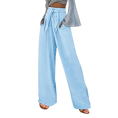 FUPODD Stoffhose Damen Sommer Leicht Hose Weites Bein Freizeithosen Mit Gummizug Sommerhosen Damen Leicht Und Luftig Elegant Marlenehose Hohe Taille Palazzo Hose Extra Lang Jogginghose Schlaghose von FUPODD