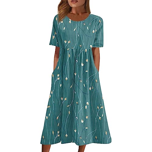 FUPODD Strandkleid Damen Lang Blusenkleid Damen Sommer Damenkleider Festlich Partykleid Damen Boho-Kleid Lange Kleider Shirtkleid Hemdblusenkleid Damen Hemdkleid Damen Maxikleider Damen Sommer von FUPODD