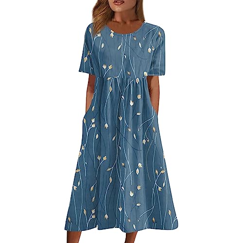 FUPODD Strandkleid Damen Lang Blusenkleid Damen Sommer Damenkleider Festlich Partykleid Damen Boho-Kleid Lange Kleider Shirtkleid Hemdblusenkleid Damen Hemdkleid Damen Maxikleider Damen Sommer von FUPODD