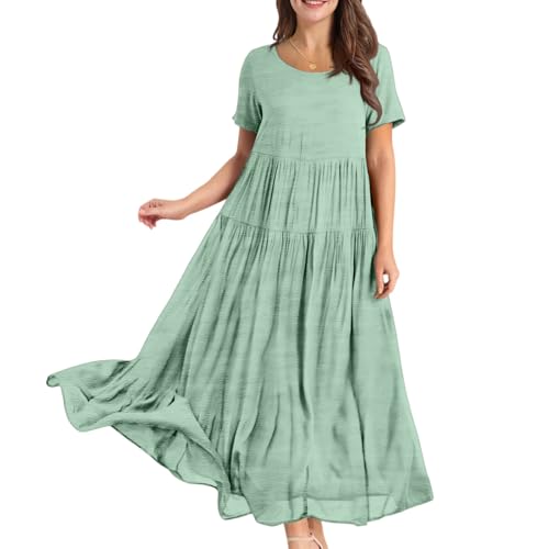 FUPODD Strandkleid Damen Luftig Langes Sommerkleid Damen Elegant Leinenkleid Lange Umstandskleid Schwarzes Tshirt Kleid Damenkleider Sommer Shirtkleid Stillkleid Vintage Kleider Hippie Kleidung von FUPODD