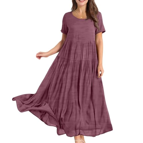 FUPODD Strandkleid Damen Luftig Langes Sommerkleid Damen Elegant Leinenkleid Lange Umstandskleid Schwarzes Tshirt Kleid Damenkleider Sommer Shirtkleid Stillkleid Vintage Kleider Hippie Kleidung von FUPODD