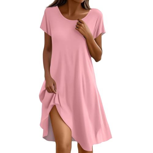 FUPODD Strandkleider Damen Sommer Blumen Sommerkleider Mit Ärmeln Geblümt Sommerkleid U Ausschnitt Kleider Blumenmuster Schwingen Tunika Kleid Lockeres Flatterndem Luftiges Dress Plus Size Dresses von FUPODD