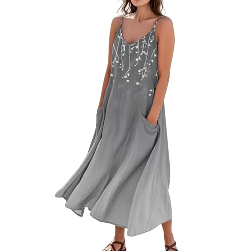 FUPODD Strandkleider Damen Sommer Lässig Damen Kleider Elegant Locker Sommerkleid Lang Blumen Sundress Böhmisches Musselin Kleid Oversize Damenkleider Verspielte Italienische Mode Strandtunika von FUPODD