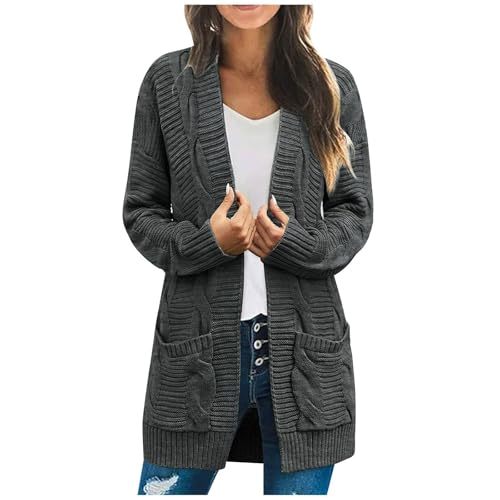 FUPODD Strickjacke Damen Wollpullover Damen Strickjacke Damen Lang Damenpullover Langarm Winter Winterpullover Damen Warm Strickjacke Damen Warm Zopfmuster Shirtjacke Damen Strickjacke Wolle Damen von FUPODD