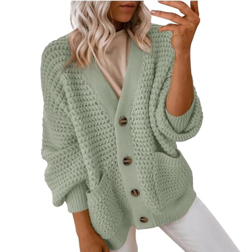 FUPODD Strickjacken Für Damen Winter Warme Strickjacke Damen Gefütterte Strickjacke Damen Trachten Strickjacke Damen Mit Knöpfen Strickjacke Damen Warm Damen Strickjacke Kurz Dicke Strickjacke von FUPODD