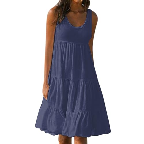 FUPODD Tank Kleid Ärmellos Sommerkleid Damen Knielang Einfarbig Elegante Kleider Damen Rüschen Schwingen Sommerkleider Damen Leicht Und Luftig Strandkleid Damen Locker Freizeit Schick Boho Kleid von FUPODD