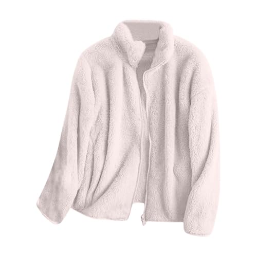 FUPODD Teddyfleece Jacke Damen Fleecejacken Teddy Mantel Damen Teddyfell Sweatjacke Damen Zipper Wollmantel Damen Winter Übergangsjacke Damen Winterjacke Damen Grosse Grössen Kurzmantel Damen von FUPODD