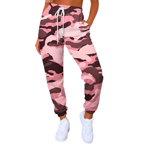 FUPODD Thermo Laufhose Damen Winter Hose Schwarz Elegant Laufhose Damen Lang Winter Tarnfarbe Jogginghose Baggy Sporthose Damen Camouflage Thermohose Sport Freizeithose Lang mit Taschen von FUPODD