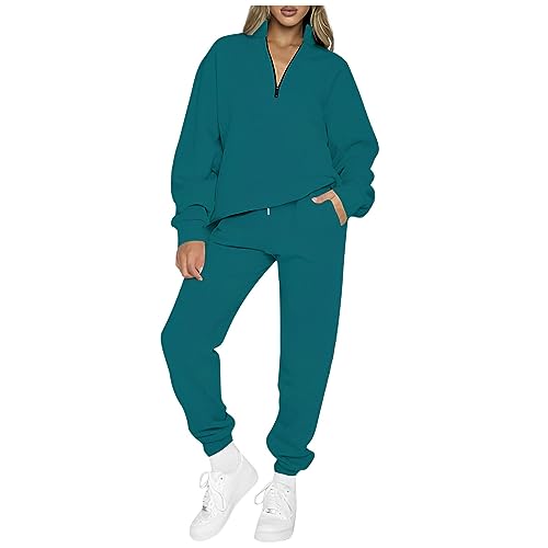 FUPODD Trainingsanzug Damen Set Übergrössen Jogginganzug Damen Warm Winter Hausanzug Damen mit Langem Oberteil Damen Hosenanzug Sportlich Elegant Freizeitanzug Damen Ohne Kapuze von FUPODD