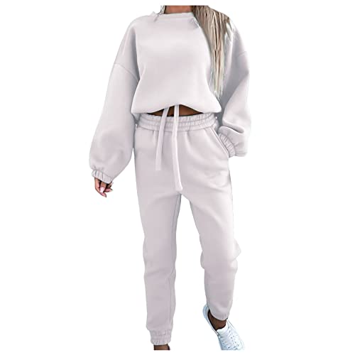 FUPODD Trainingsanzug Damen Warm Winter Damen Jogginganzug Set übergrössen Hausanzug Damen Sportlich Elegant 2-Teilig Warmer Hosenanzug Damen Ohne Kapuze Freizeitanzug Damen Langarm Sportanzug von FUPODD