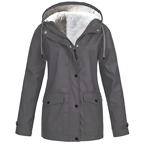 FUPODD Warme Regenjacke Damen Outdoorjacke Damen Wasserdicht Damen Parka Übergang Warme Winterjacke Damen Gefüttert Kapuzenjacke Damen Übergangsjacke Damen Winter Outdoor Fleecejacke Warm Gefüttert von FUPODD