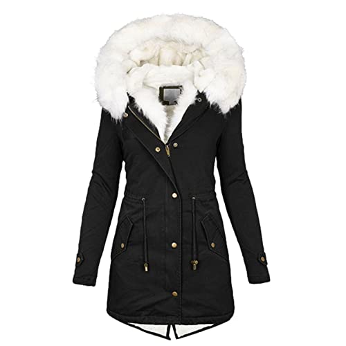 FUPODD Warme Winterjacke Damen Gefüttert Skijacke Daunenmantel Damen Lang Winter Wintermantel Teddy - Mantel Fleecemantel Teddy Jacke Winter Lang Puffer Jacket Puffer Mantel Arbeitsjacke Gefütterte von FUPODD