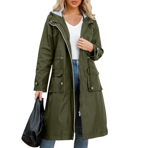 FUPODD Wasserdichte Regenjacke Damen Raincoat Women Mantel Dünne Softshellmantel Trekkingjacke Softshell Damen Jacke Wander Ausrüstung Beige Jacke Mit Vielen Taschen Regencapes Hardshelljacke Winter von FUPODD