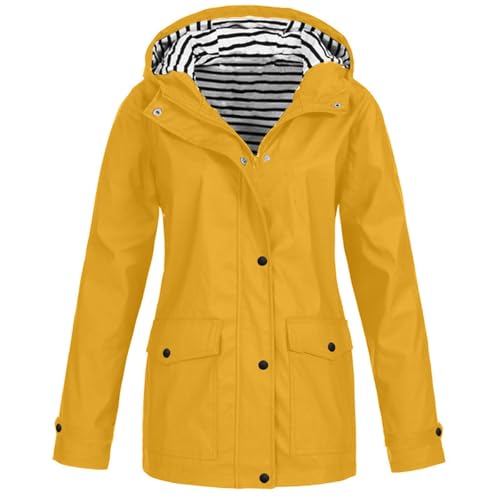 FUPODD Wasserdichte Regenjacke Damen Softshellmantel Raincoat Women Mantel Dünne Trekkingjacke Softshell Damen Jacke Wander Ausrüstung Beige Jacke Mit Vielen Taschen Regencapes Winter Hardshelljacke von FUPODD