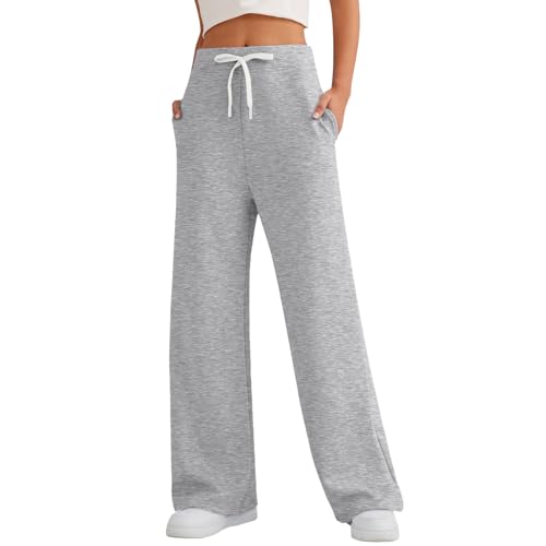 FUPODD Weite Jogginghose Damen Schwarz mit Bündchen Stretch Hose Damen Einfarbig Trainingshose Polyester Damen Freizeithose Lang mit Seitentasche Sporthose Lang Weites Bein Thermo Arbeitshose von FUPODD