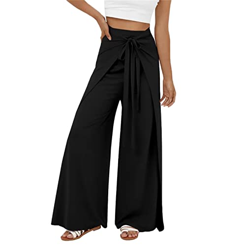FUPODD Wickelhose Damen Sommer Culottes Hosen Bequeme Stoffhose Damen Mit Drawstring Gürtel Sommerhosen Damen Leicht Und Luftig Weites Bein Palazzo Hose Elegant Baggy Hosen Große Größen von FUPODD
